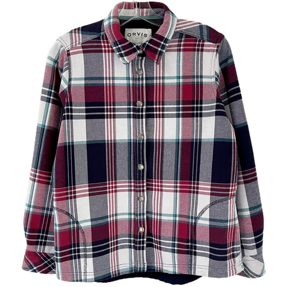 Orvis Women's Pinnacle Shacket Plaid Flannel M Snap Button Up Shirt Fleece Lined - Picture 1 of 8